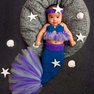 Newborn baby photography props 3 pack Contrast Mesh knit Mermaid prop set